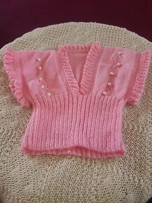 Knitted Baby Jumper In Pink Size 6 To 12  Months Approx. New With Pearl Detail.  • £1.50