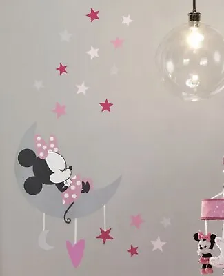 Disney Baby Minnie Mouse Pink/Gray Celestial Wall Decal Lambs & Ivy Nursery Room • $19.95