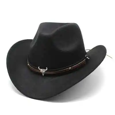 Men's Western Cowboy Rodeo Hat Black Felt Style Cowboy Riding Hat Texana Vaquero • $15.95