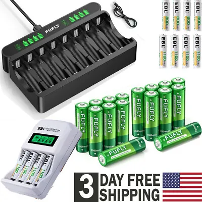 Lot AA / AAA Rechargeable Batteries NiMH 1.2V / AA AAA Battery LCD Smart Charger • $6.59