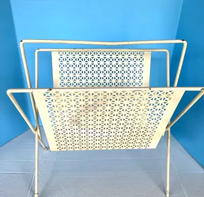 Vtg. Magazine Rack/record Album Stand Iron Mesh Starburst Metal Atomic White • $32.95