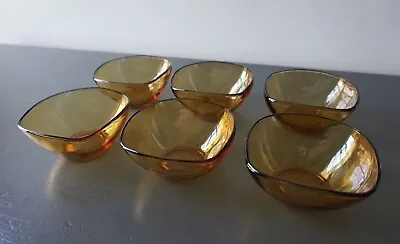 Vereco France Glass Dessert Bowls Set Of 6 Amber MCM Small 4-1/4  Wide Vintage • $19