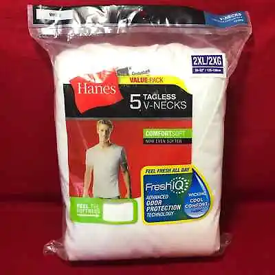 $15 • Buy Hanes White 5 Pack Tagless V-Neck T-Shirts Size 2XL 50-52 New