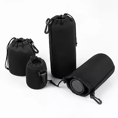 4x Camera Lens Pouch Bag Soft Neoprene Drawstring Protector Case Set Waterproof • £7.69