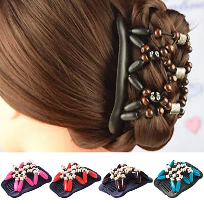 Women's Magic Wood Beads Hair Comb Double Slide Stretch Hair Clip Hairpin  • £3.35