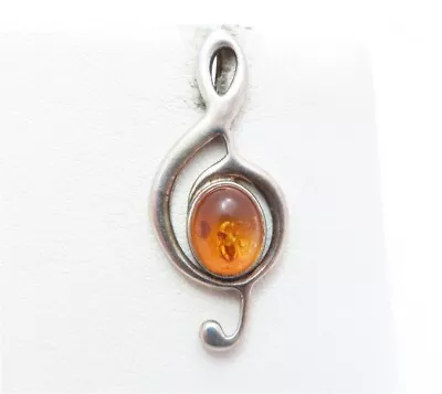 Sterling Silver ~10x8MM Oval Amber Treble Clef Music Note Pendant  • $9.95