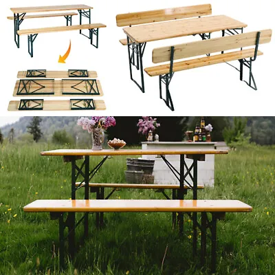 £179.95 • Buy 3PC Folding Outdoor Picnic Table&Bench Set 4/6/8/10Seater Garden Gathering/Party