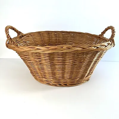 Vintage Woven Wicker Small Oval Clothes Child Doll Laundry Herb Basket W/Handles • $34