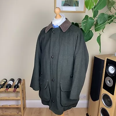 BARBOUR Forest Green Loden Hunting Coat Size 42/52 Large/XL Overcoat Vintage • £125