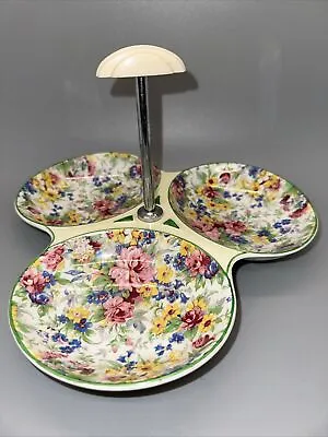 Vintage Burslem Midwinter Chintz 3 Part Serving Candy Dish With Handle • $24.99