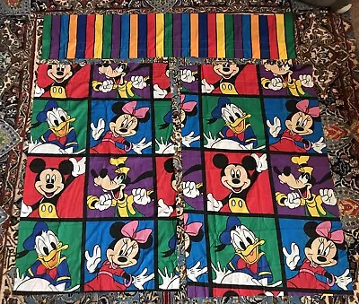 Vtg 4pc Disney Mickey Mouse Color Block Sheet Curtains Valance Goofy USA Twin • $46.20