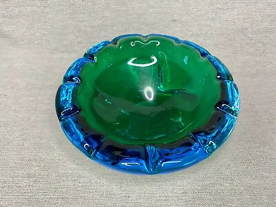 Rare Vintage Mid Century 6.5” Green & Blue Murano Art Glass Bowl Alfredo Barbini • $48.95