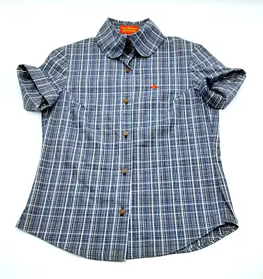 Vivienne Westwood Red Label High Collar Shirt Plaid Blue Orb Embroidery Size 2 • $112