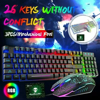 PC Laptop LED Gaming Keyboard And Mouse Set Wired USB Combo Bundles For PS4 Xbox • $29.66