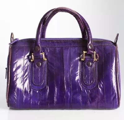 Vintage Eel Skin Bag Purse Speedy Handbag Purple Double Handle Rare • $49.95