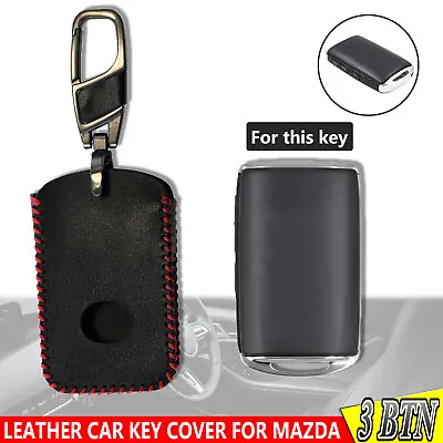 For Mazda 3 CX-5 3 Buttons Leather Black Car Key Cover Fob Remote Case 2019 2020 • $15.39