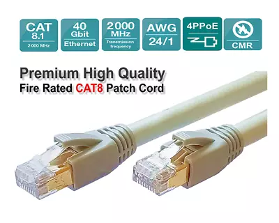 Premium Quality CAT8 CAT7A High Speed Fire Rated  Ethernet Cable 3~100ft Lot • $100