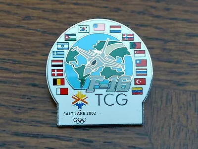 2002 Salt Lake City USA Olympic Pin Mint F-16 TCG Fighter Jet ALL NATION'S FLAGS • $10