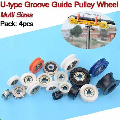 $7.92 • Buy 4PCS Nylon Pulley Wheel Bearing Round U-Groove Ball Wire Rope Guide Roller Tool