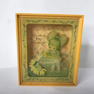 Vintage Retro Hallmark Scene Setters 3D Shadow Box Girl Sunflower Bird Yellow • $14.99