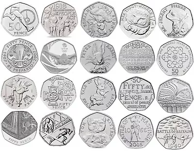 50p Coins Fifty Pence - RARE UK Commemorative Coin Set FAIR VALUE • £1.20