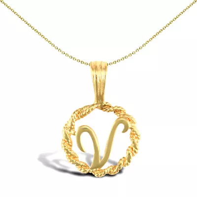 Solid 9ct Gold Mersham Jewels Rope Identity Initial Charm Pendant Letter V • £63.99