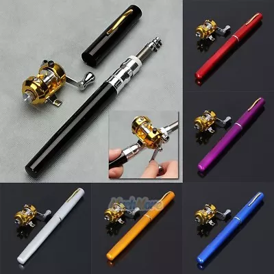 Mini Portable Pocket Fish Pen Shape Aluminum Alloy Fishing Rod Pole Reel 5 Color • $18.99