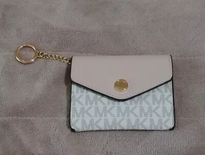Michael Kors  Small Flap Key Ring Card Case Wallet White/rose-new W/o Tag • $75
