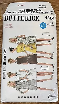 Butterick 4818 Sewing Paper Pattern 60's A-line Dress Size 18 Bust 40 Vintage • $9.95