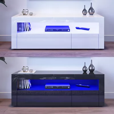 120cm Modern TV Unit Cabinet Stand White High Gloss With LED RGB Lights Drawers • £75.99