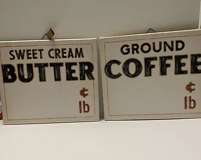 Ground Coffee AND Butter Cents Per Pound Wood Signs Farmhouse Kitchen  NWT • $9