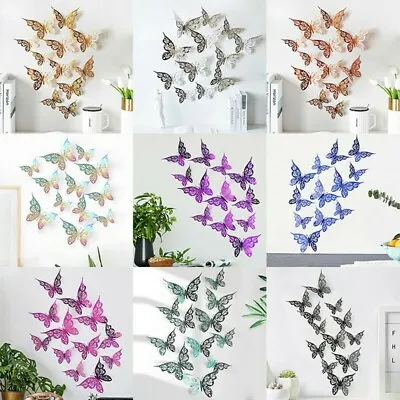 $13.90 • Buy 12pcs 3D Hollow Butterfly Wall Sticker For Home Decoration Living Room Bedroom