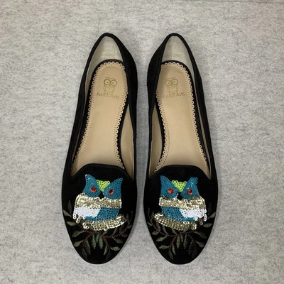 $42.99 • Buy Rara Avis By Iris Apfel Womens Flats 8.5 Black Suede Sequin Embroidered Owl