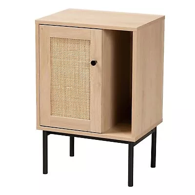 Baxton Studio Sherwin Mid-Century Modern Light Brown And Black 1-Door Cabinet... • $70.15