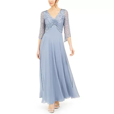 J Kara Women's Embellished Fit & Flare Chiffon Gown Dress Blue 12 New • $39.99