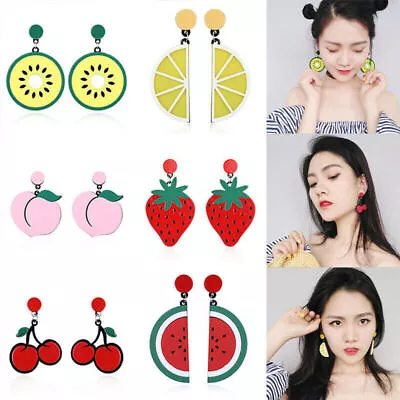Women Charm Lemon Cherry Fruit Acrylic Ear Stud Earrings Pendant Dangle Jewelry • $2.63