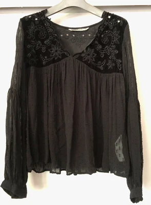 $23 • Buy ZARA Basic Boho Beaded Black Velvet And Chiffon Float Top Size M
