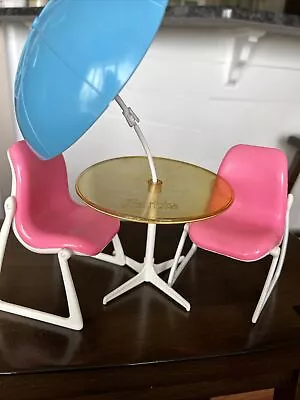 Vintage Barbie 1980 Patio Table And Chairs (1977) Set W Umbrella • $14