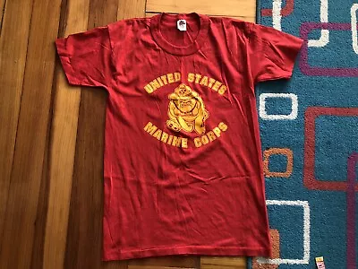 Vintage 80s United States Marine Corps T Shirt Single Stitch Dog Military Medium • $39