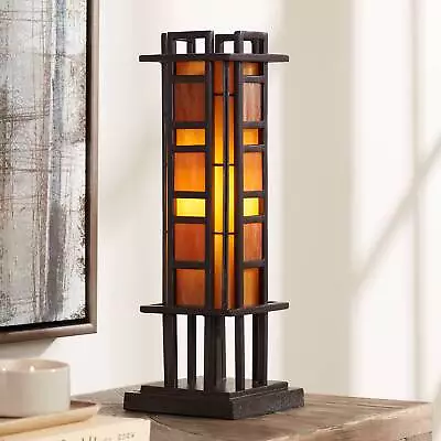 Prairie Mission Tiffany Style Accent Table Lamp 20  High Bronze Geometric Metal • $159.99