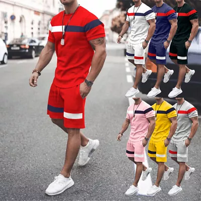 Mens Summer Outfit Short Sleeve T Shirts & Shorts Set 2-Piece Set Sweatsuit US • $19.99