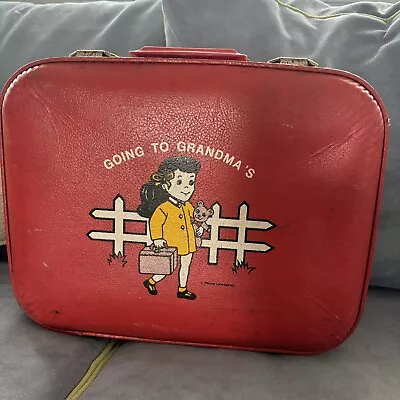 Vintage 60s 70s Retro Little Girl’s Red Suitcase Trojan Luggage Co. Decor • $25