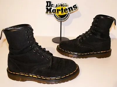 Vintage Dr. Martens 1460 BLACK VELVET Boots Made In ENGLAND 8-eye UK 3 (doc314) • £69.99