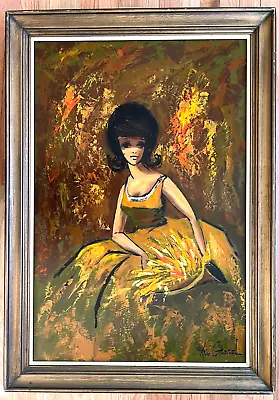 1960S Vanguard Studios Female Mid Century MCM Portrait Stylized Painting Signed • $1200