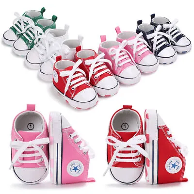 Newborn Baby Boy Girl Pram Shoes Infant Sneakers Toddler PreWalker Trainers 0-18 • £6.59