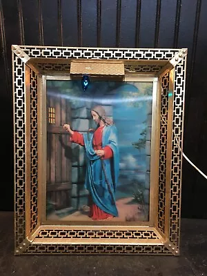 Vintage 3d Religious Picture Jesus Knocking At Door Lighted Filigree Frame • $53.99