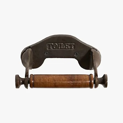 Industrial Style Wall Mounted Toilet Roll Holder Cast Iron With Wooden Loop • £12.99