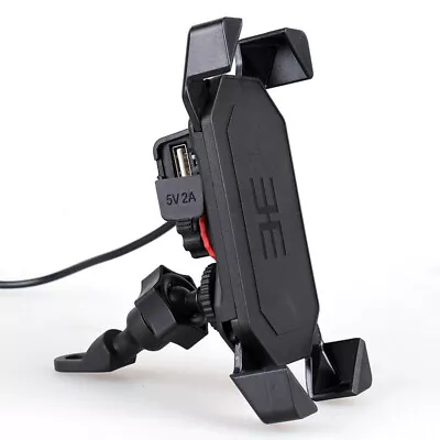 Motorcycle Bike ATV Cell Phone GPS Handlebar Mirror Mount Holder USB Charger AB • $12.99