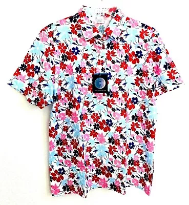 New Leon Levin Polo Shirt Short Sleeve Red Blue Pink Floral - Multiple Sizes • $18.99