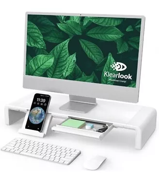 Monitor Stand Riser Foldable Height Adjustable White With Storage Drawer & Ta • $9.99